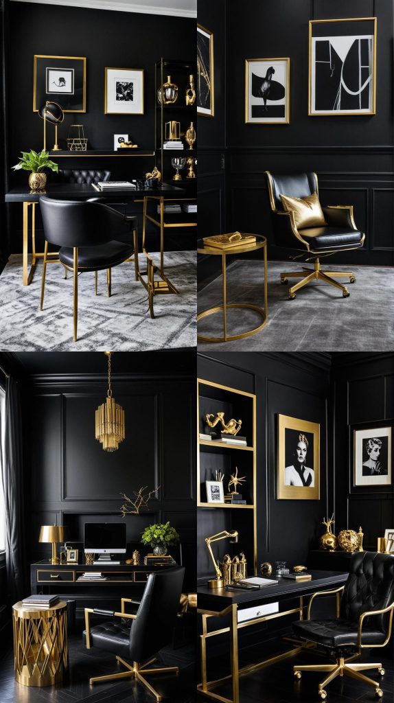 16. Glamorous Black and Gold-Home Office