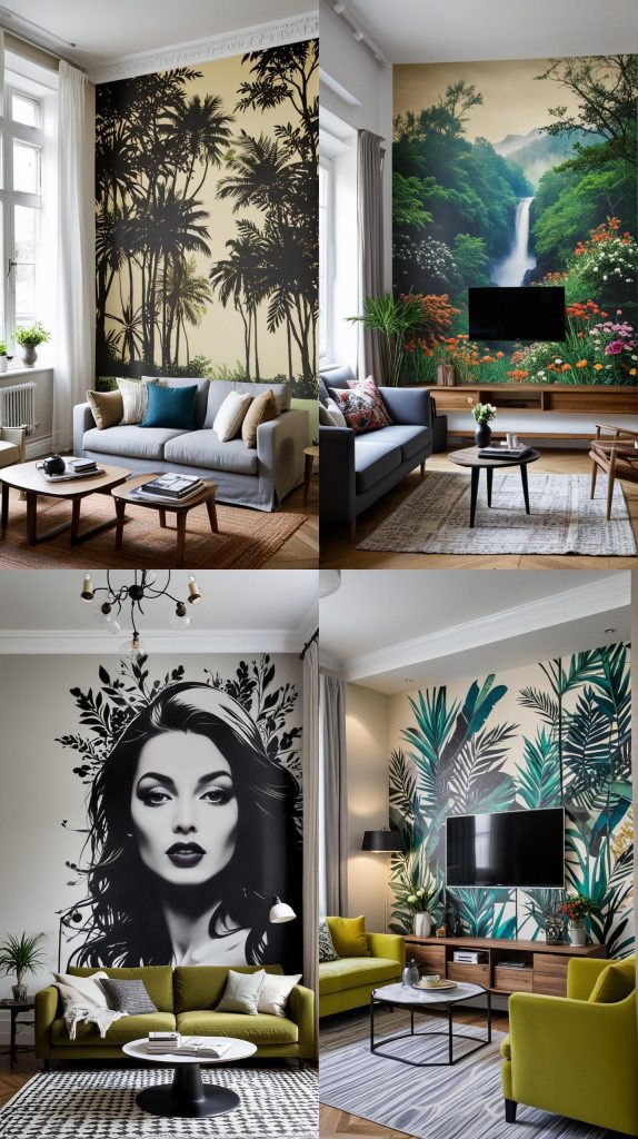 14. Artistic Wall Murals-Small Living Room