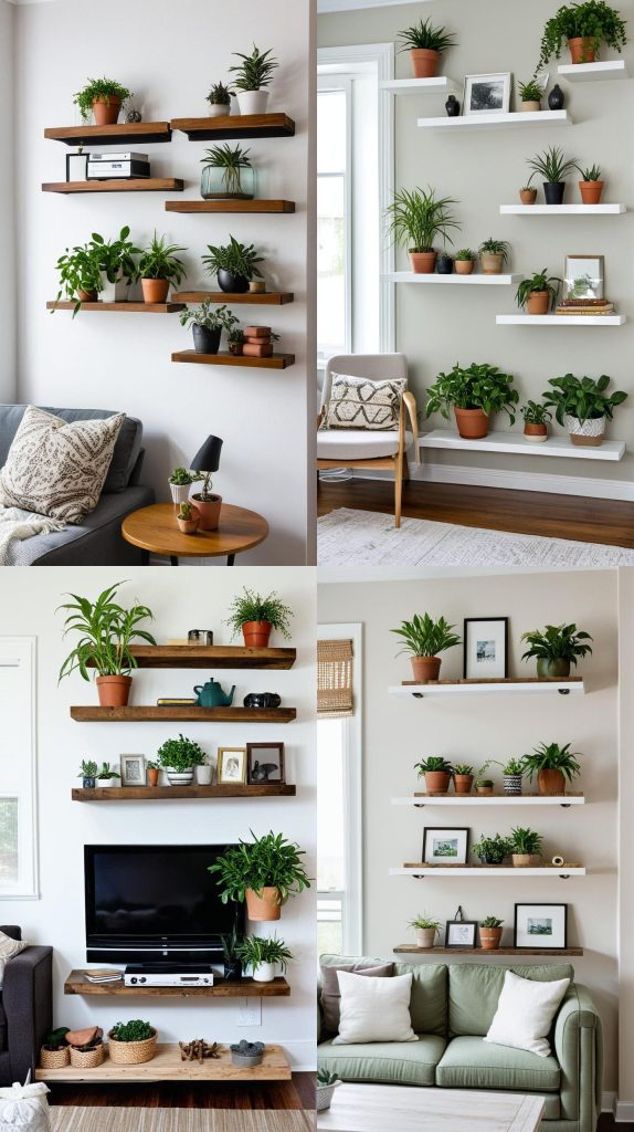 3. Floating Shelves for Plants-Small Living Room