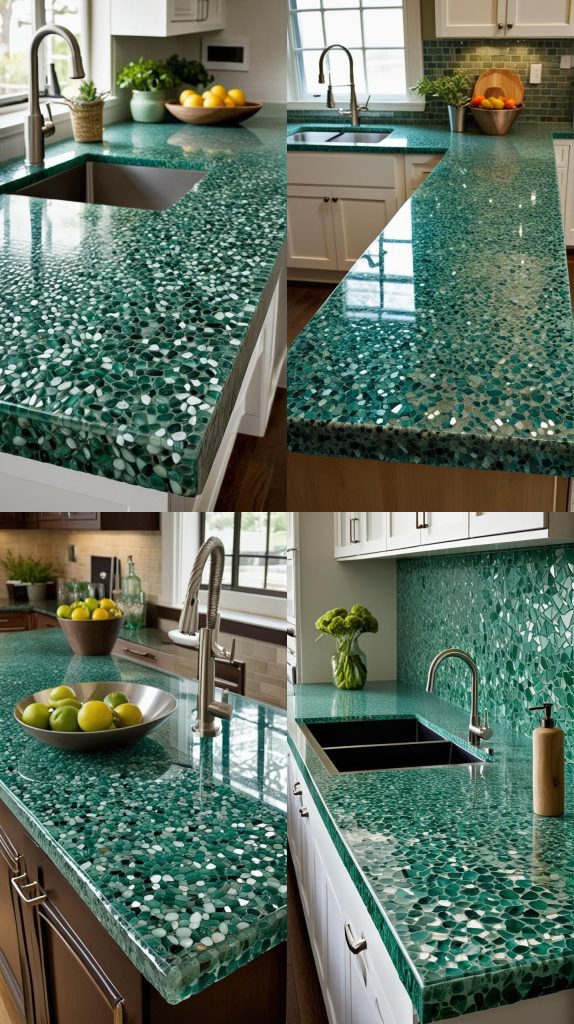 1. Recycled Glass Countertops-Green Kitchen Designs