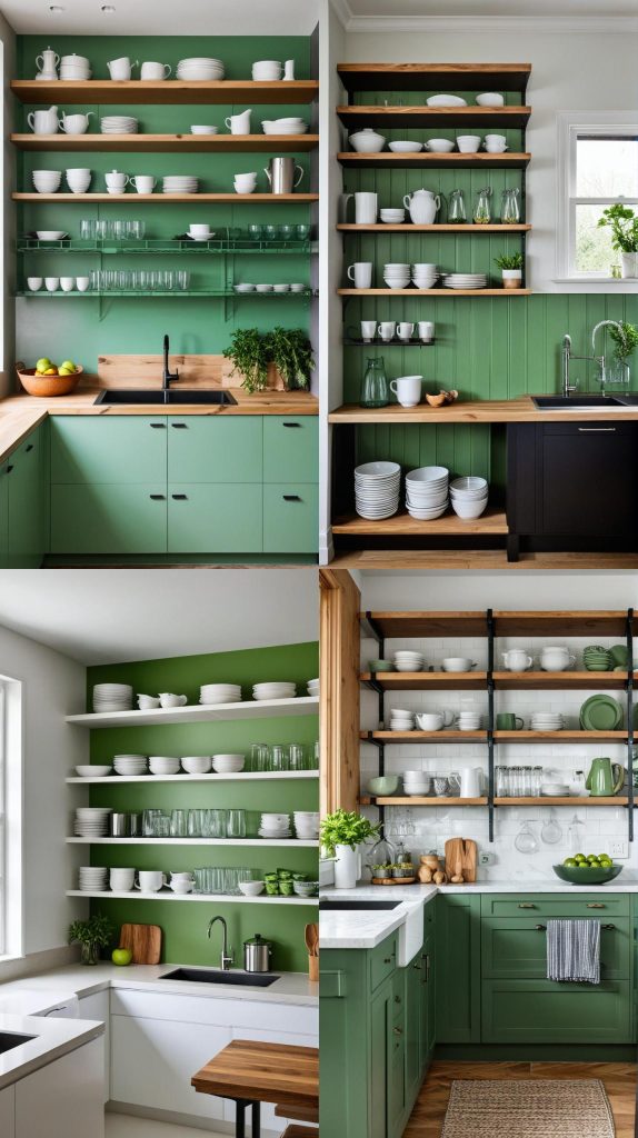 6. Open Shelving-Green Kitchen Designs