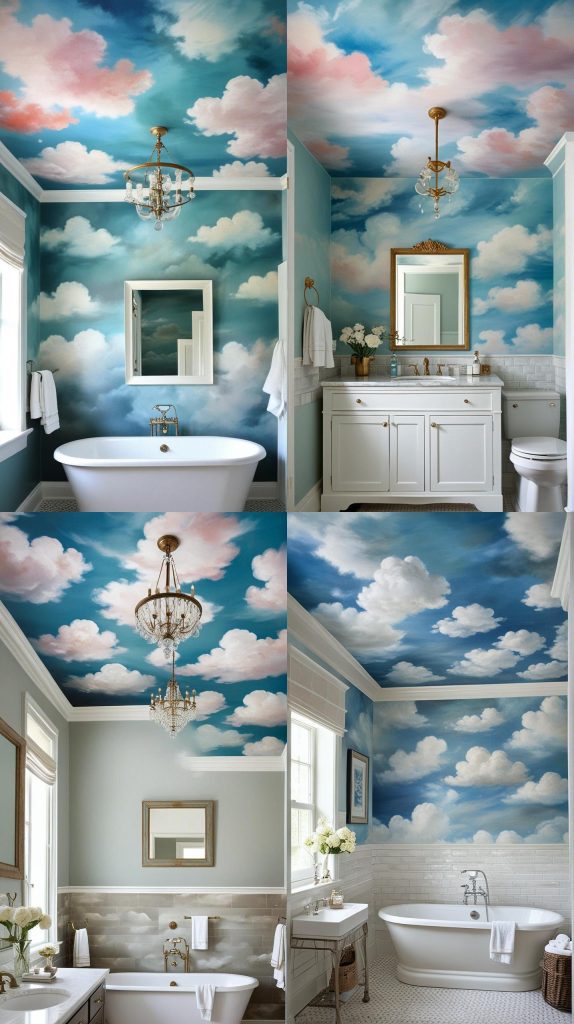 12. Painted Clouds Mural-Bathroom Ceiling