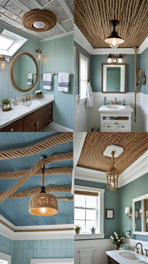 16. Nautical Rope Accents-Bathroom Ceiling