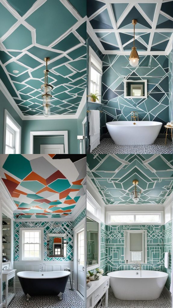 4. Geometric Pattern Paint-Bathroom Ceiling