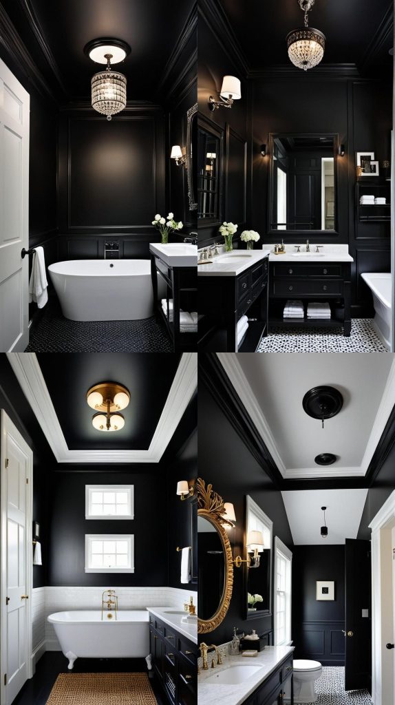 6. Bold Black Paint-Bathroom Ceiling