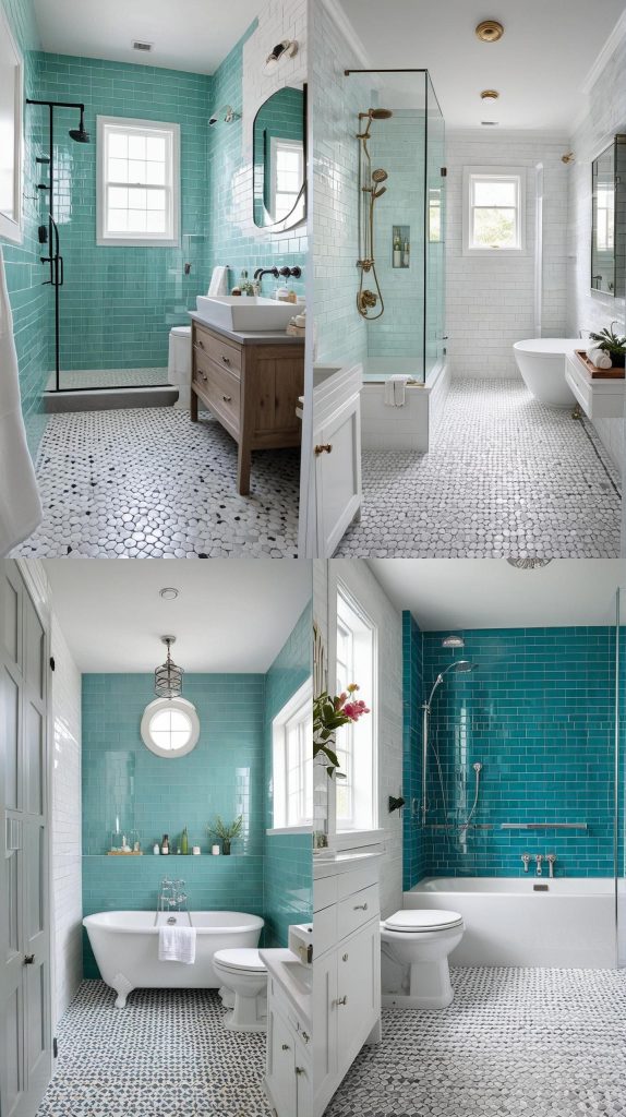 10. Monochromatic Scheme with a Pop of Color-Bathroom Tile