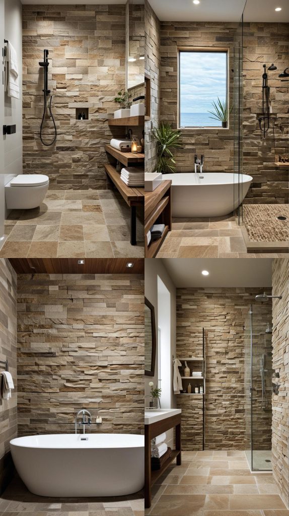 13. Rustic Stone Tiles for a Natural Feel-Bathroom Tile