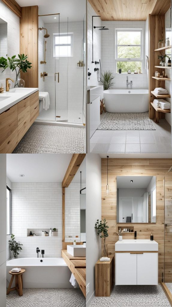 16. Scandinavian Simplicity with Light Woods-Bathroom Tile