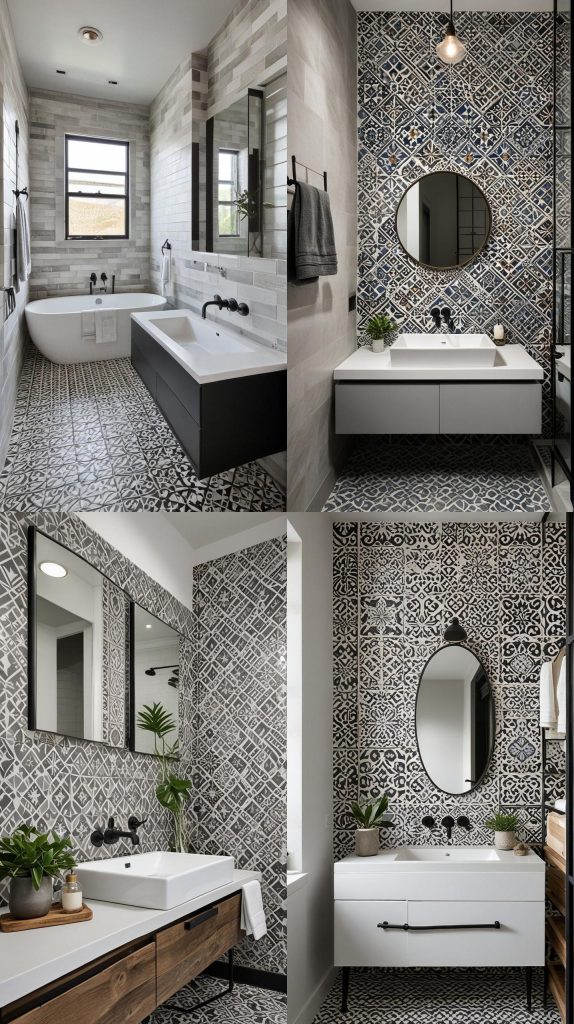 19. Patterned Cement Tiles for an Industrial Look-Bathroom Tile