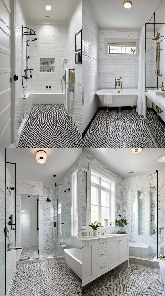 2. Chevron Pattern with Contrasting Colors-Bathroom Tile