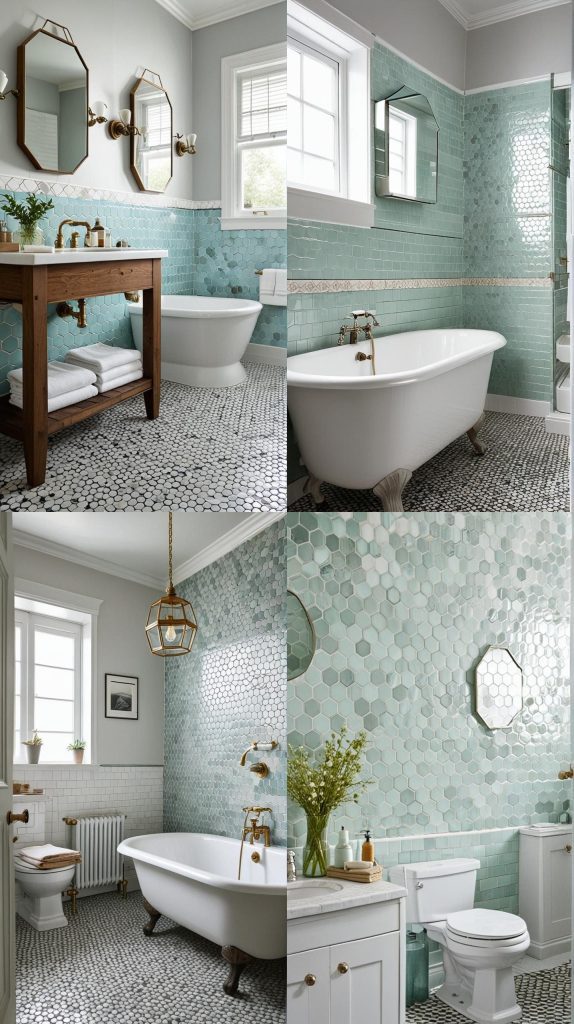 3. Vintage Hexagon Tiles for a Retro Look-Bathroom Tile