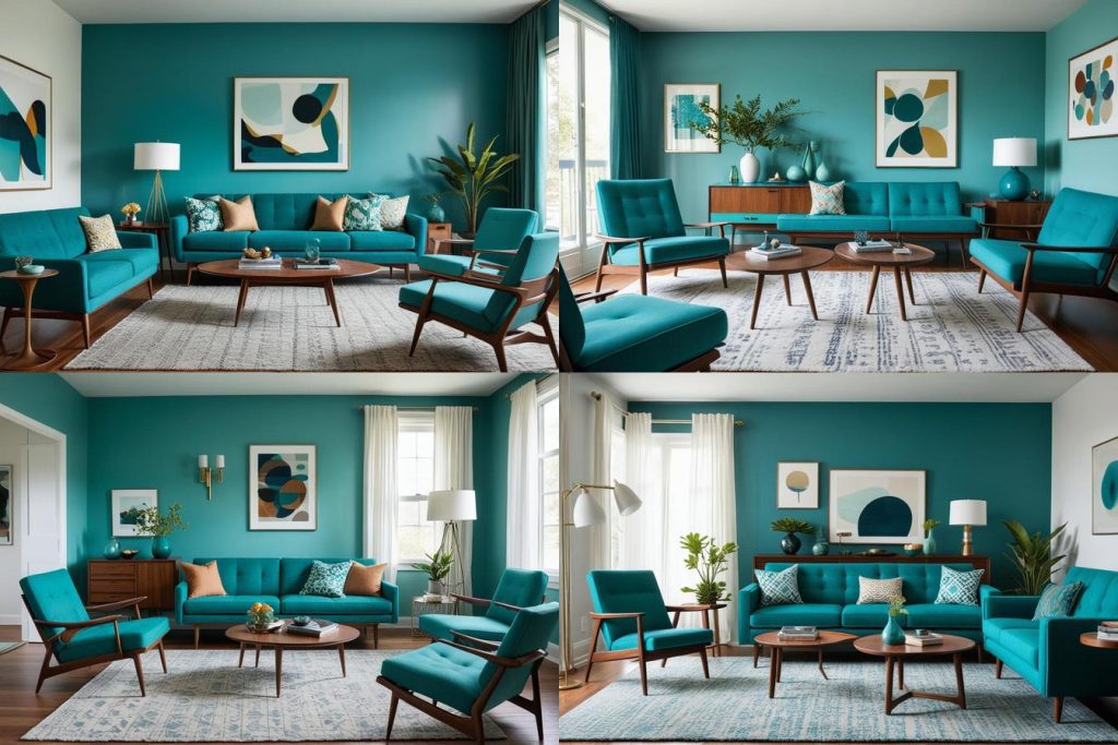 12. Mid-Century Modern-blue living room