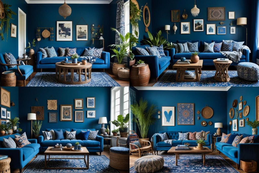 23. Artistic Boho-blue living room