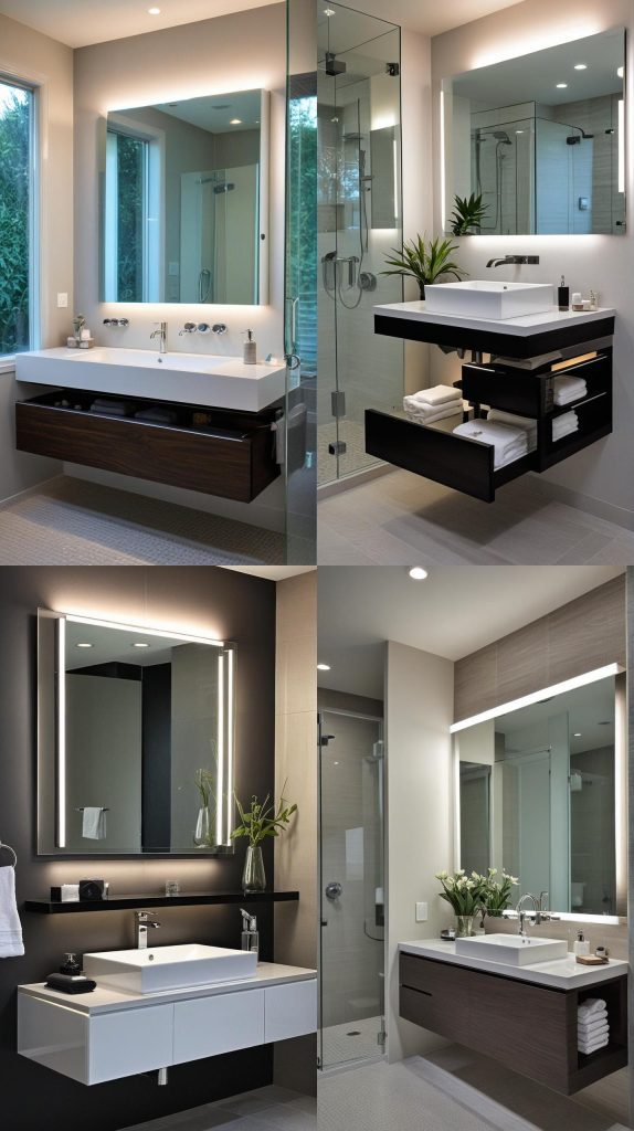 1. Floating Vanity with Built-In Lighting-Modern Bathroom