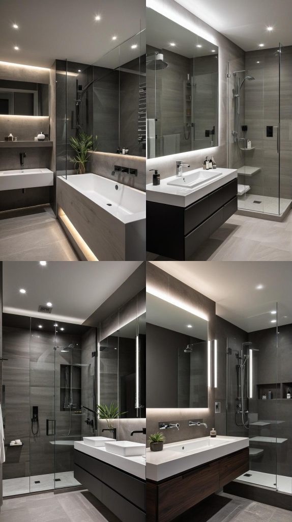 15. Frameless LED Lighting-Modern Bathroom