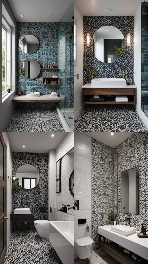 16. Geometric Pattern Tiles-Modern Bathroom