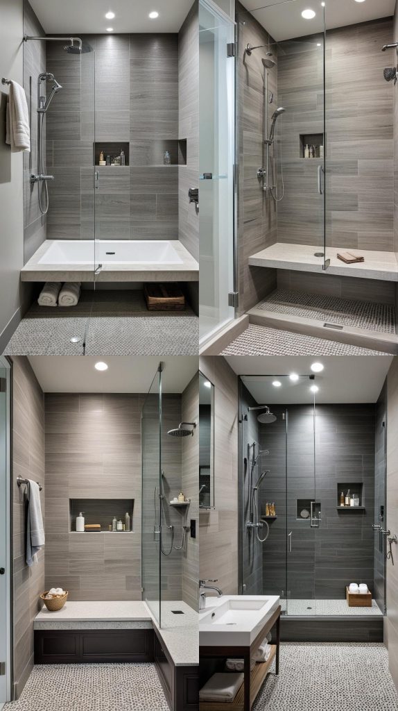 21. Built-In Shower Bench-Modern Bathroom