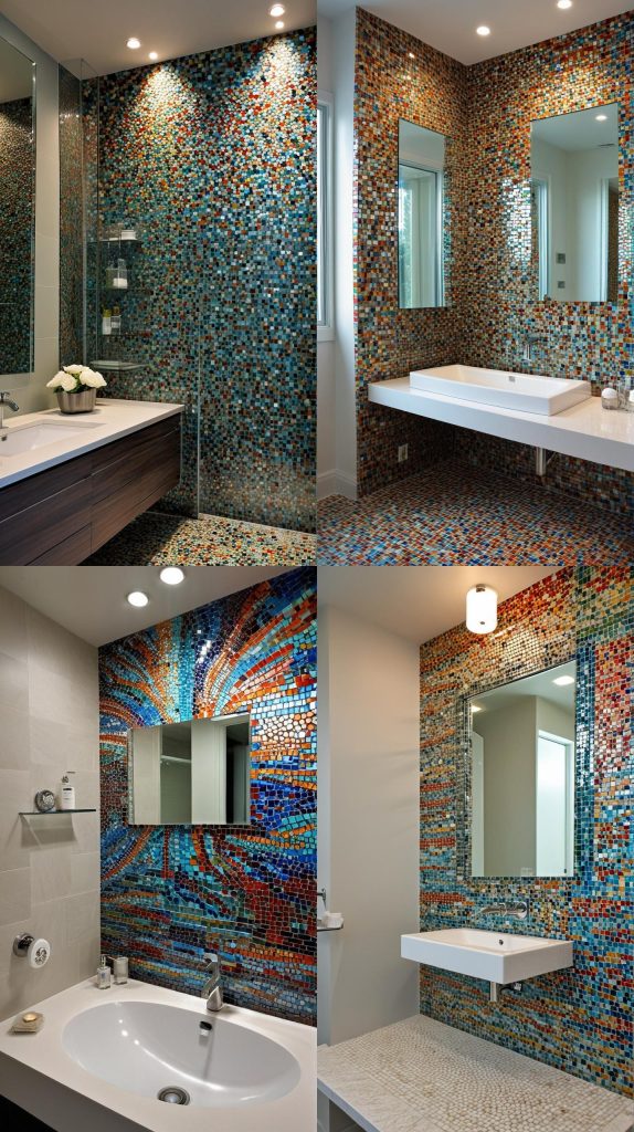 22. Custom Glass Tile Mosaic-Modern Bathroom