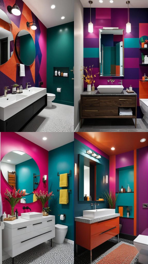 9. Bold Color Feature Wall-Modern Bathroom