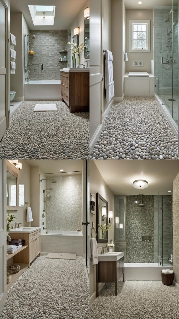 10. Pebble Tile Flooring-Small Bathroom