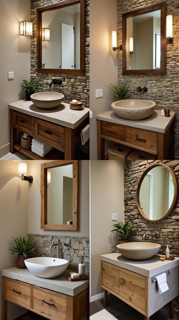 12. Stone Sink and Wood Accents-Small Bathroom