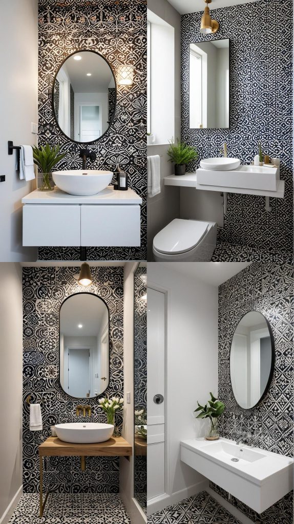 13. Patterned Tile Feature Wall-Small Bathroom