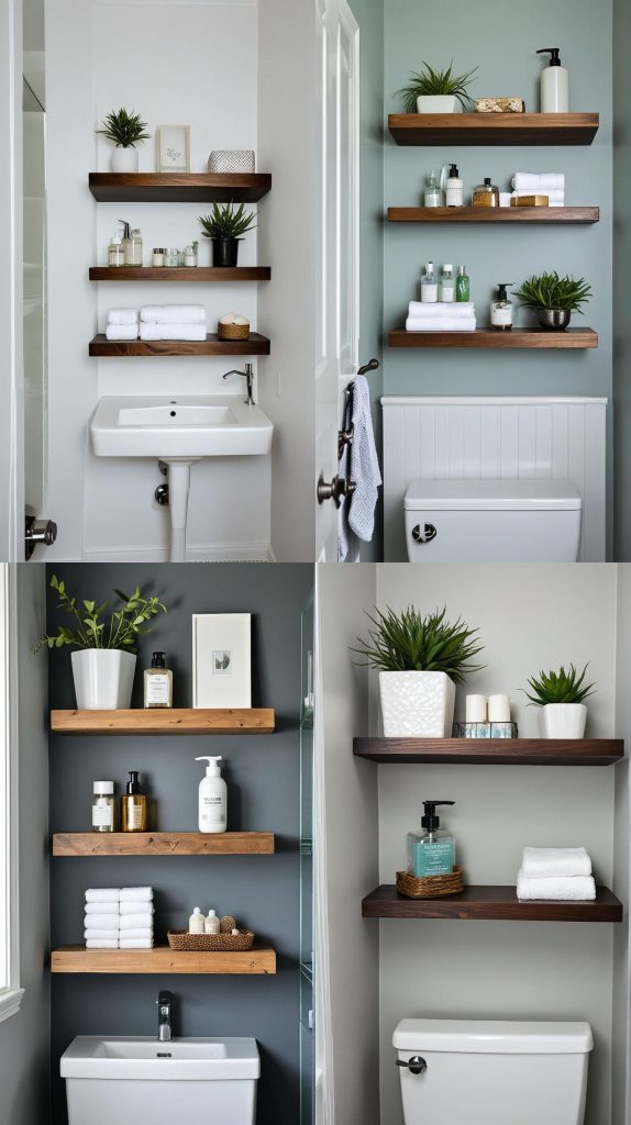 22. Minimalist Floating Shelves-Small Bathroom