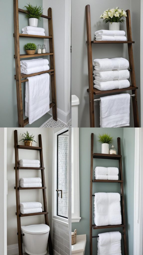 3. Ladder Shelf for Towels-Small Bathroom