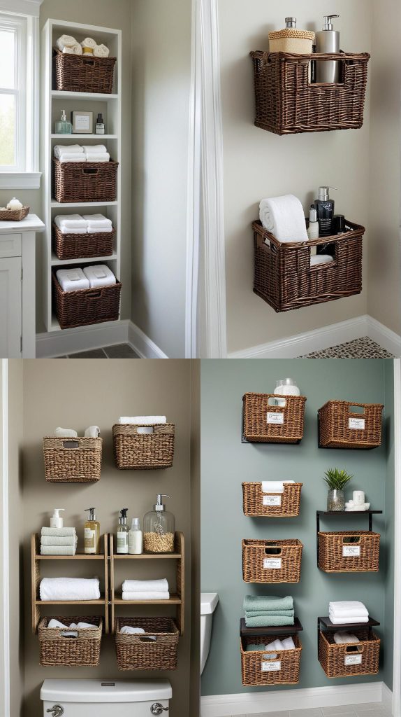 4. Wall-Mounted Basket Organizers-Small Bathroom