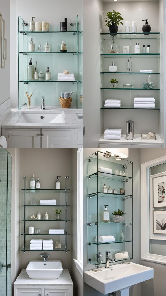 7. Glass Shelves for Display-Small Bathroom