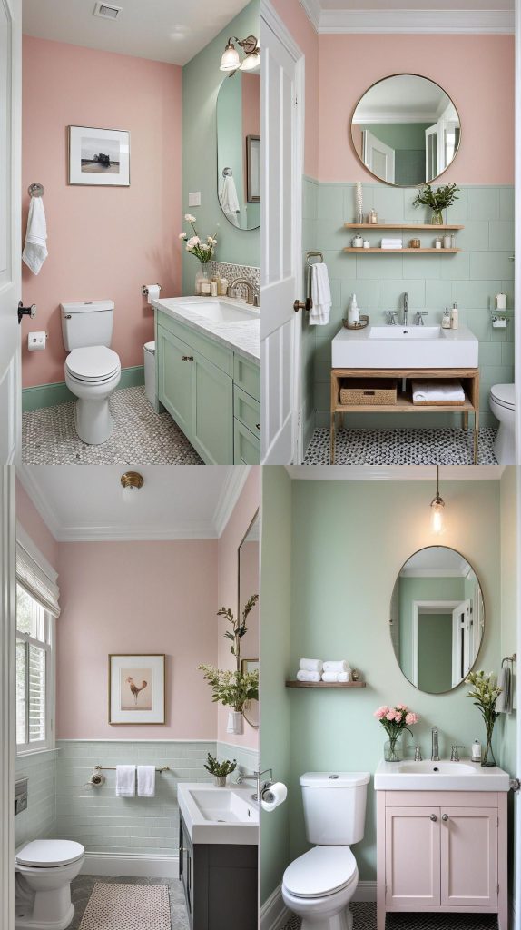 9. Soft Pastel Accent Wall-Small Bathroom