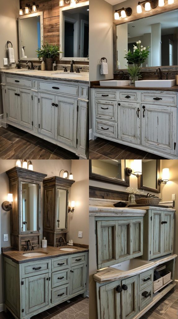 19. Painted Distressed Wood-Bathroom Cabinets