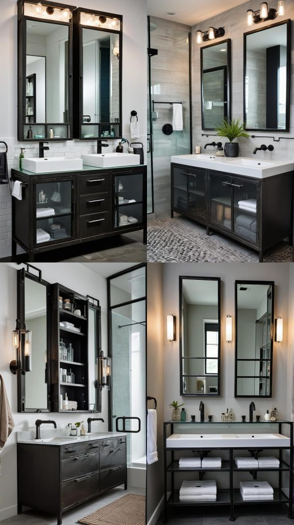 5. Industrial Metal and Glass-Bathroom Cabinets