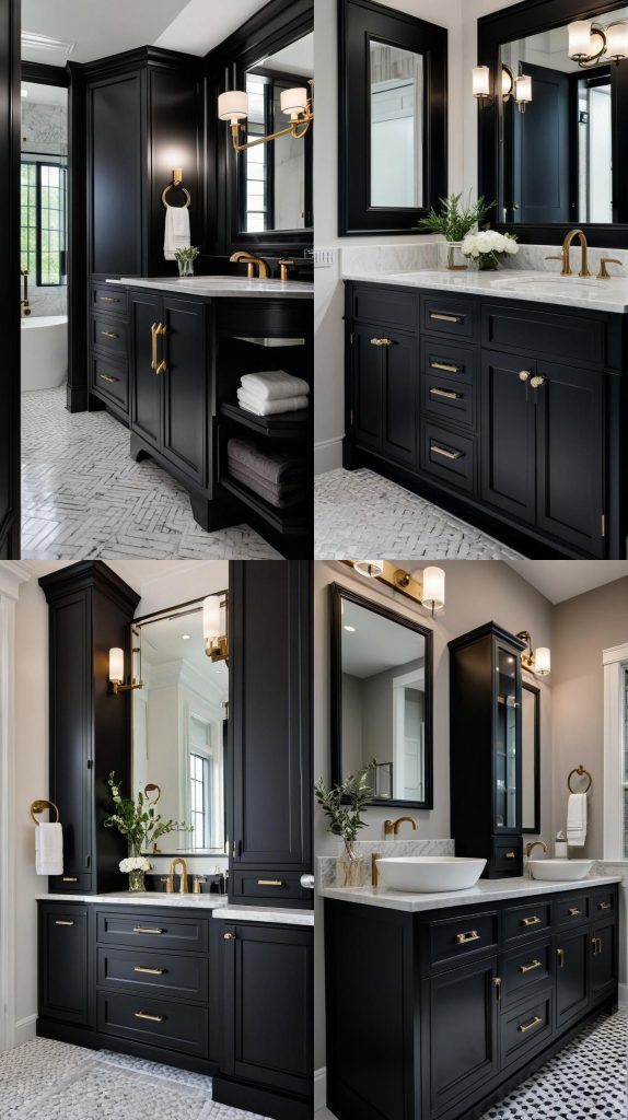 7. Bold Black Cabinets-Bathroom Cabinets