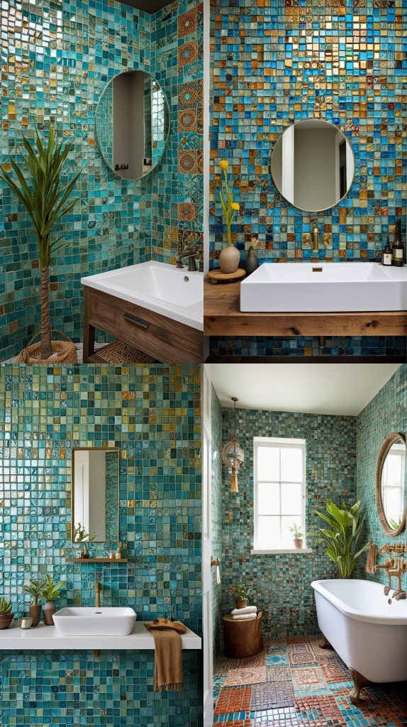 12. Recycled Glass Tiles-Boho Bathroom