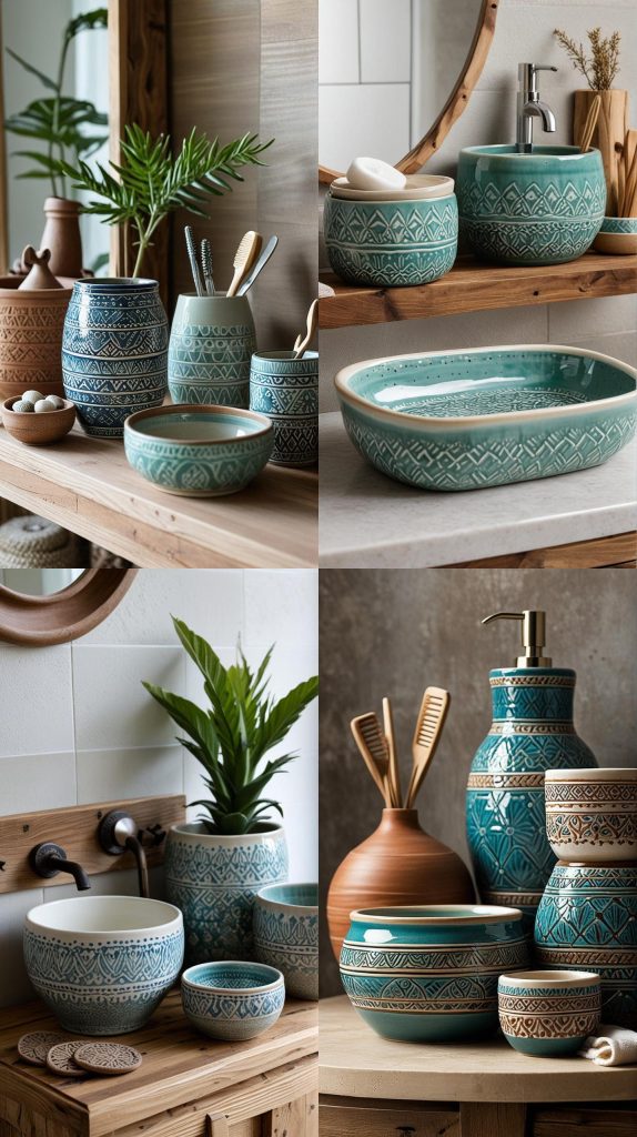 13. Ceramic Pottery Accessories-Boho Bathroom