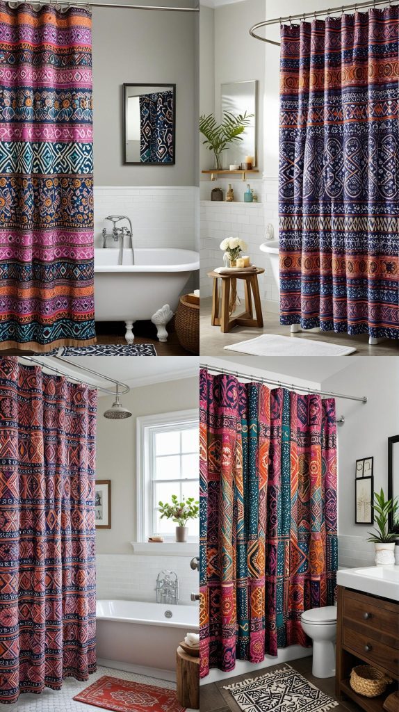 14. Patterned Shower Curtain-Boho Bathroom