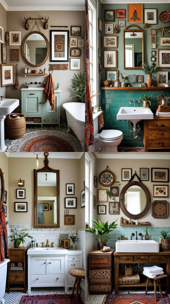 19. Eclectic Artwork-Boho Bathroom