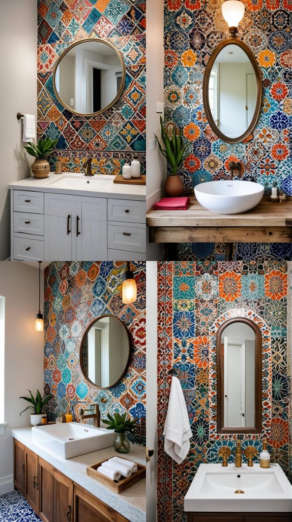 2. Moroccan Tile Backsplash-Boho Bathroom