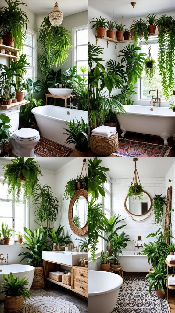 23. Living Indoor Plants-Boho Bathroom