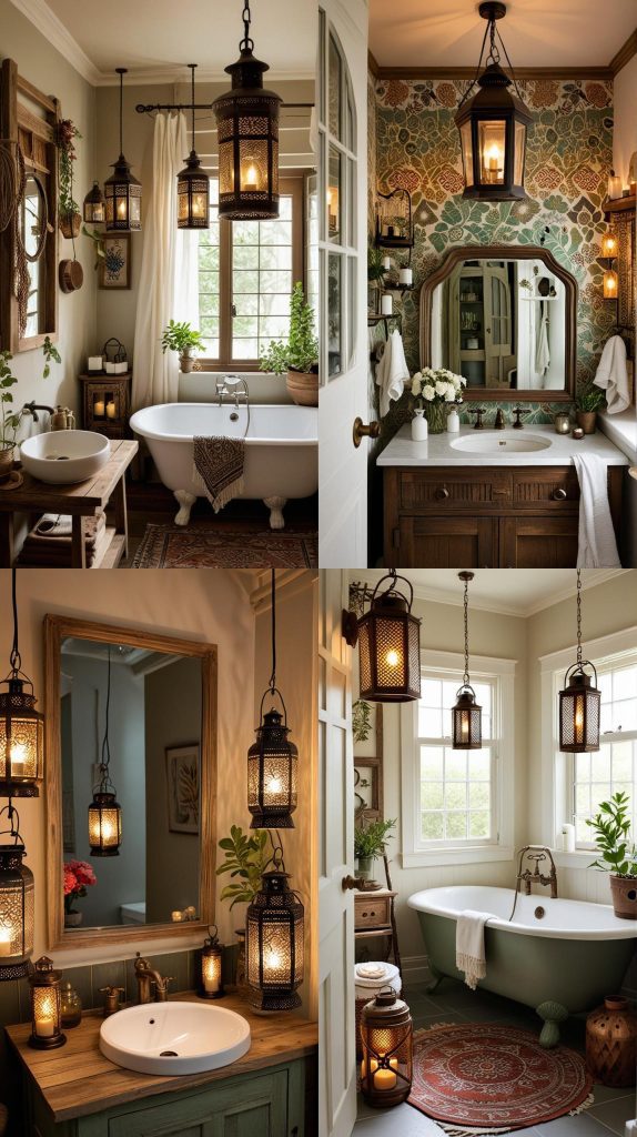 27. Vintage Lanterns-Boho Bathroom