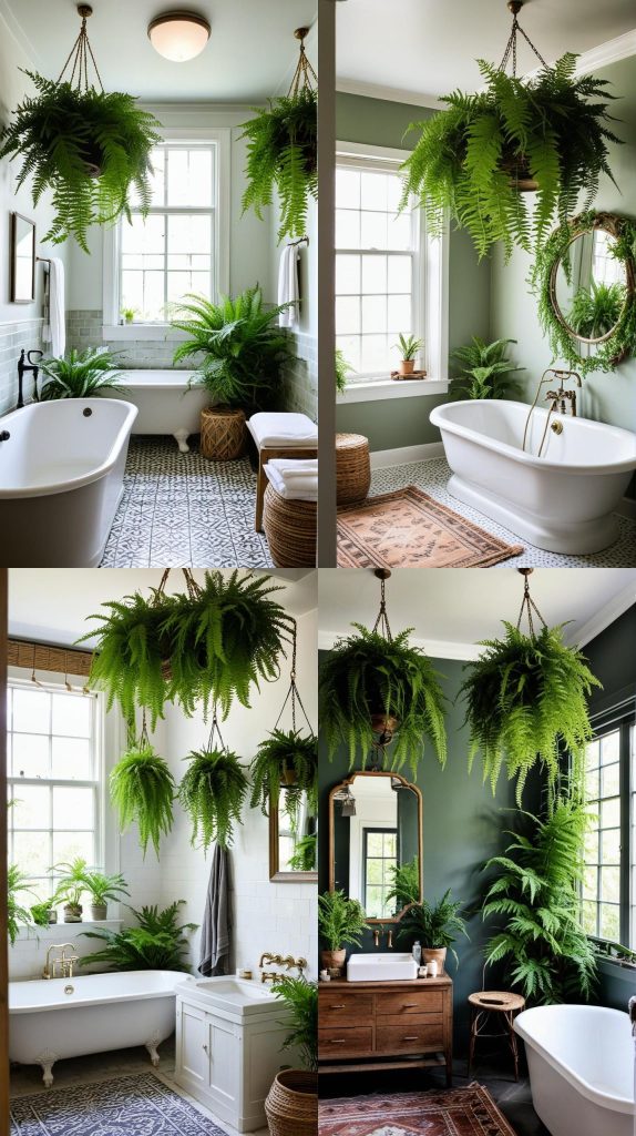 3. Hanging Ferns-Boho Bathroom