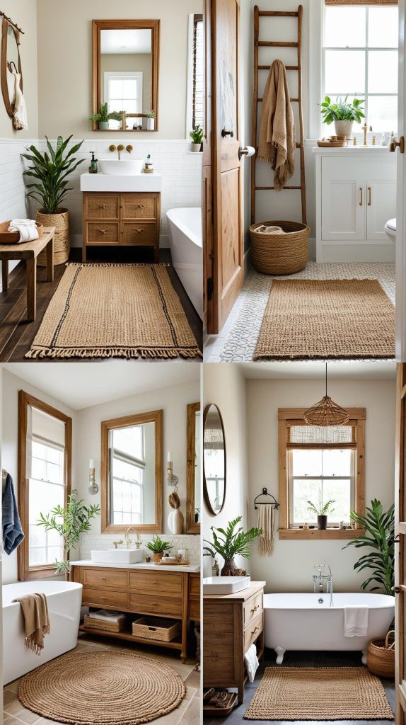 6. Jute Rug Layering-Boho Bathroom