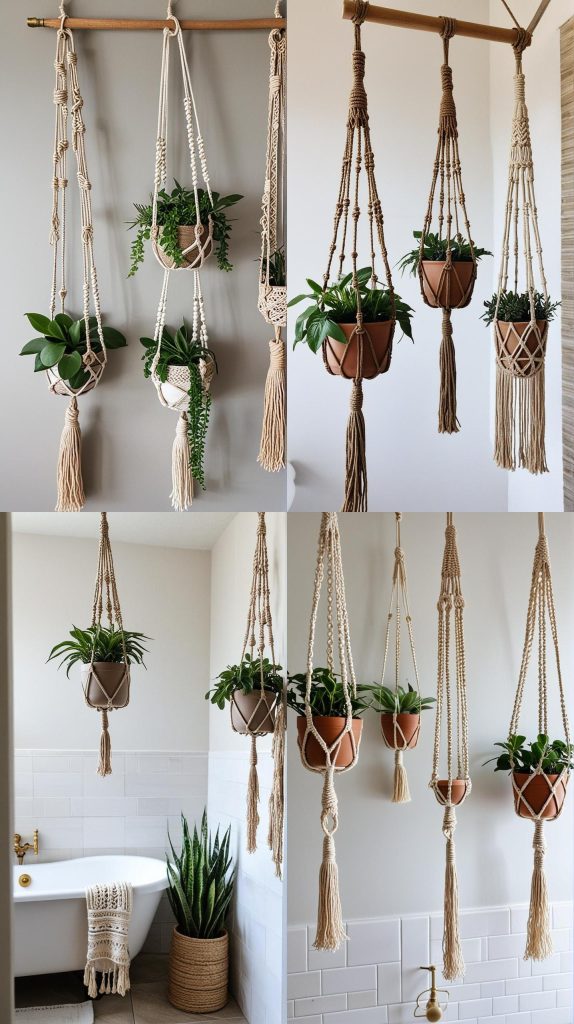 8. Macramé Plant Hangers-Boho Bathroom