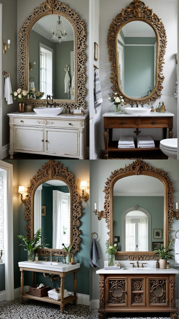 9. Ornate Oversized Mirror-Boho Bathroom