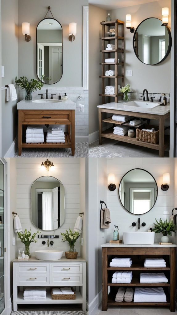 10. Freestanding Vanity with Open Shelving-Bathroom Vanity With Sink