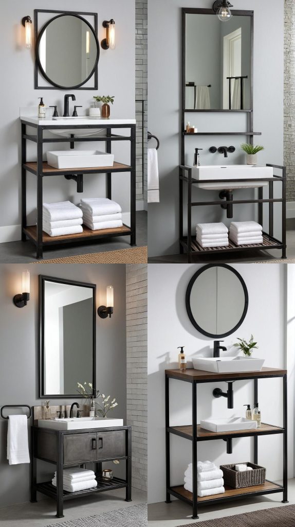 12. Industrial Metal Frame Vanity-Bathroom Vanity With Sink