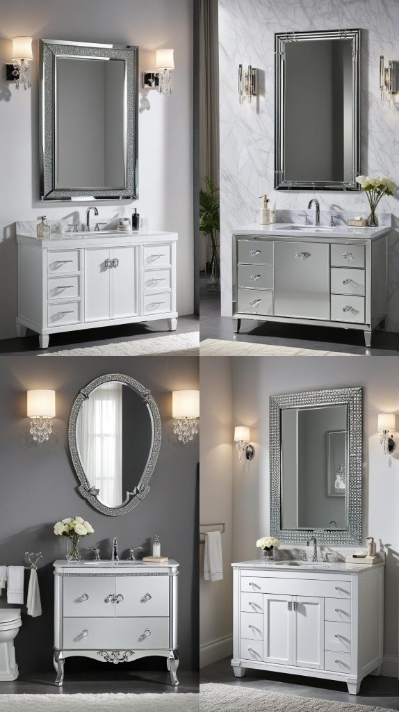 28. Elegant Vanity with Crystal Hardware-Bathroom Vanity With Sink