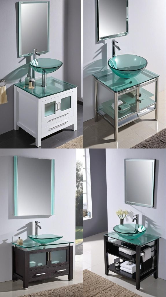 9. Glass Vessel Sink Vanity-Bathroom Vanity With Sink