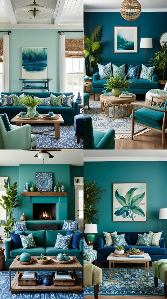 Oceanic Elegance-Blue Boho Living Room